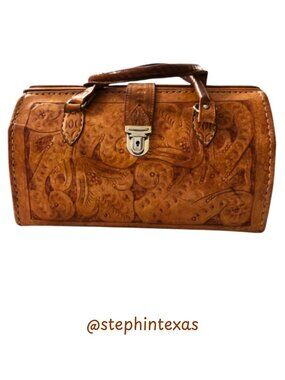 VTG MR Canoa Industria Argentina Hand-Tooled Leather Purse Doctor Bag
